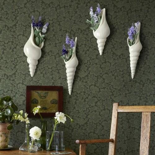 European minimalist modern ceramic mural conch TV background wall decoration wall hanging hydroponic vase floral arrangement