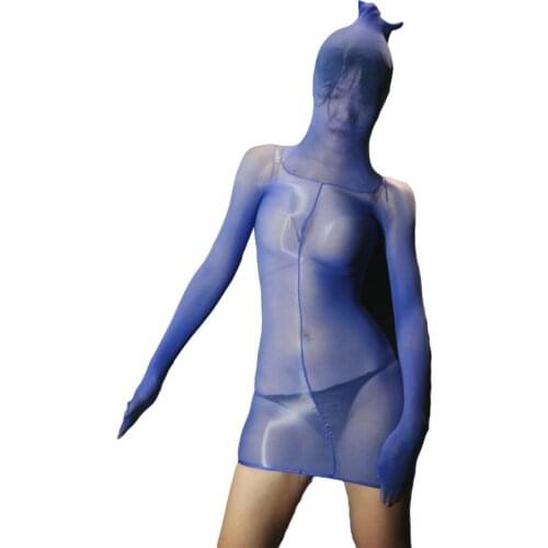 Fetish Bodysuit Oil Shiny Sexy Lingerie Sheer See Through Langerie Head Hoods Bodystocking Glove Sleeve Tighs Bodycon Dresses