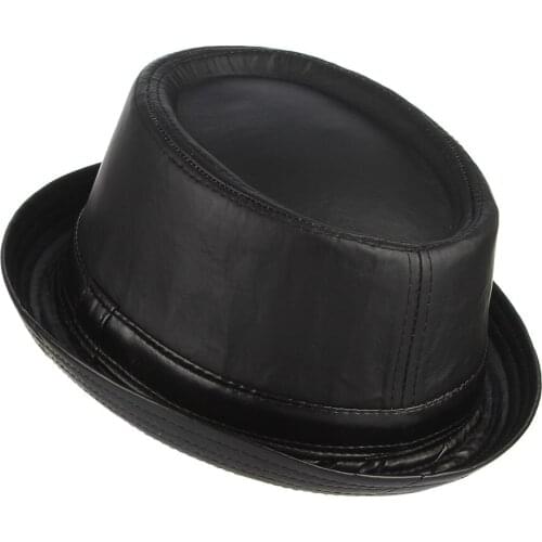 Mens European American Fedoras Hat Male Curling PU Leather Cap Adult Gentleman Elegant Fashion Church Party Banquet Hats H7213