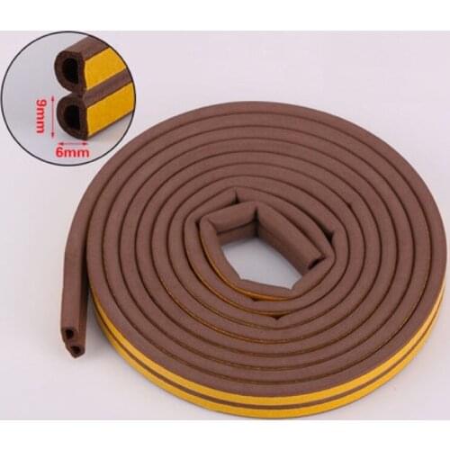 Door Window Adhesive Sealing Strip Sliding Screen Sash Cupboard Wardrobe Closet Seals EPDM Rubber Gasket 9mm x 6mm 10M Brown