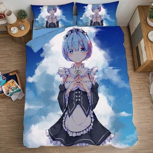 Rem Girl Anime Re:Life In A Different World From Zero Bedding Set Duvet Covers Rem Comforter Bedding Sets Bedclothes Bed Linen