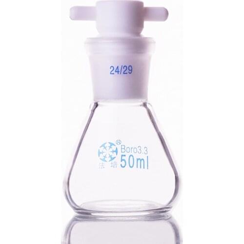 Conical flask with standard ground-in PTFE stopper,Capacity 50ml,joint 24/29,Erlenmeyer flask with standard ground mouth