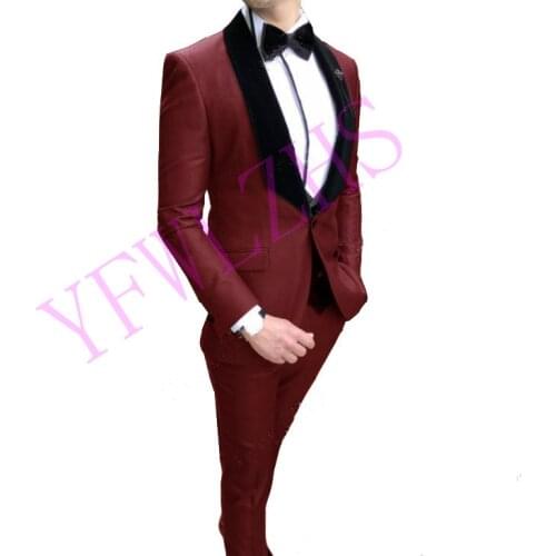 Handsome Groomsmen Shawl Lapel Groom Tuxedos Mens Wedding Dress Man Jacket Blazer Prom Dinner (Jacket+Pants+Tie+Vest) A221