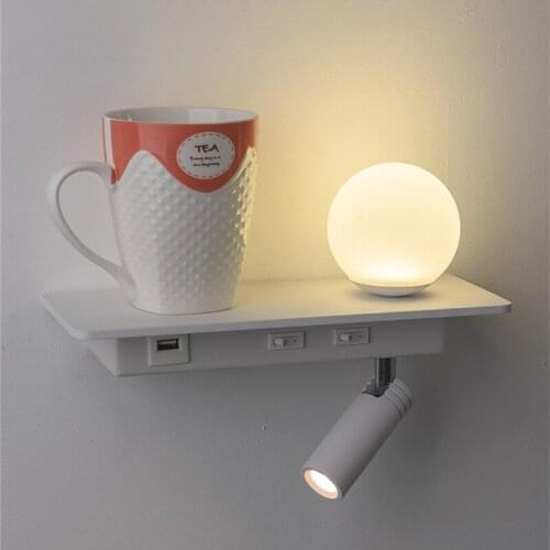 Creative Minimalist LED Bedside Wall Lamp Living Room Bedroom Study Nordic USB Rechargeable Multi Function Reading Bracket Light