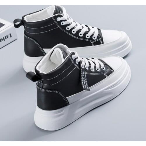 Autumn New High-top Casual Shoes Women Flat Leisure Student Sneakers Vulcanized Shoes Increased Platform Leather Female Footwear