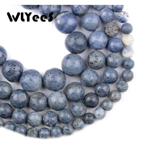 WLYeeS Top quality Natural Blue coral Stone Round Loose Beads 6 8 10 12mm for Jewelry Bracelet Necklace Unisex Trendy Making DIY