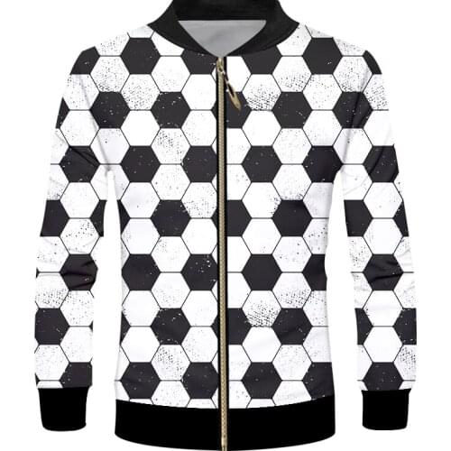 IFPD EU Size 3D Print Football Soprts Zipper Jackets Tops Men/Women Long Sleeves Coats Casual Black White Hexagon Jackets Homme