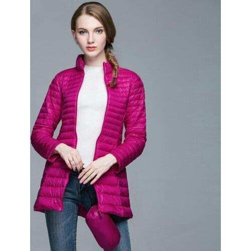 Long Ultra Light Down Coat Women Stand Collar White Duck Down Jacket With Zipper Outwear Padded Jacket Slim Parka Plus Size