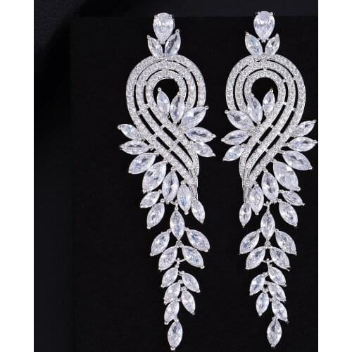 LARRAURI Unique Full Cubic Zirconia Pierced Dangle Drop Earrings For Women Girls Engagement Party Nightclub Earrings Dressing