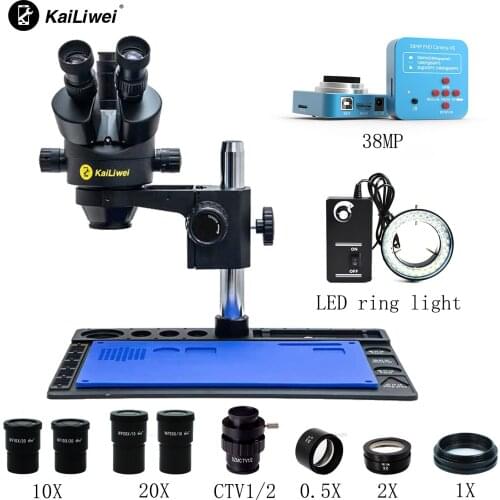 38MP 2K HDMI-compatible Microscope Camera Trinocular Stereo Microscope 3.5-180X Continuous Zoom 1/2 CTV Adapter Big Workbench