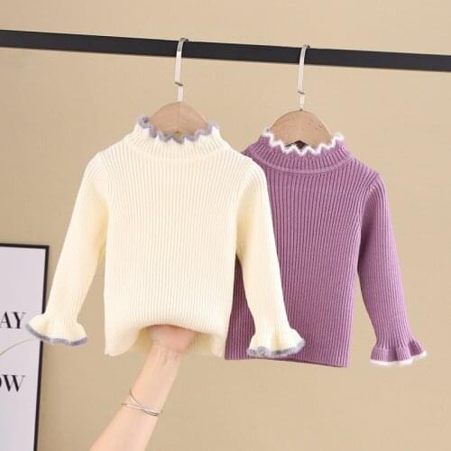 Cute Little Girls Clothes Fall Knitted Sweater Tops Fashion Korean Half High Collar Tops Winter Wall Toddler Girl Outfits