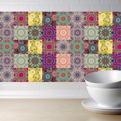 Mandala Style DIY Mosaic Wall Tiles Stickers Waist Line Wall Sticker Kitchen Adhesive Bathroom Toilet Waterproof PVC Wallpapers