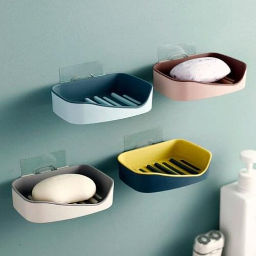 Wall Mounted Drain Soap Box Self Adhesive Soap Dish Double Layer Sponge Holder Tray Bathroom Storage Rack Shower Organizer