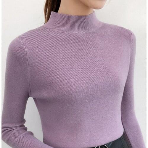 2019 New Autumn And Winter Sweaters Women Turtleneck Slim Semi high Collar Sweater Solid Color Pullovers Knitted Sweater