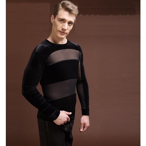 2020 New Sexy Latin Dance Tops For Men Black L-XL Cotton Ballroom Shirt Stage Cha cha Rumba Samba Salsa Competition Tops DQ7003