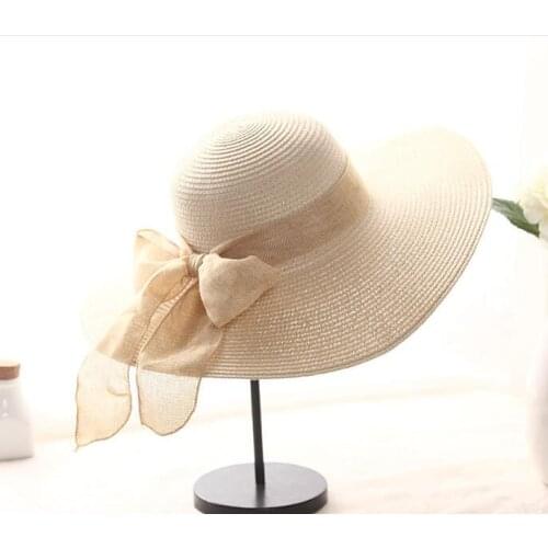 Charm Ribbon Bow-knot With Flower Decoration Special Wavy Edge Hot Sun Hats For Women Outdoor Sunshade Hat