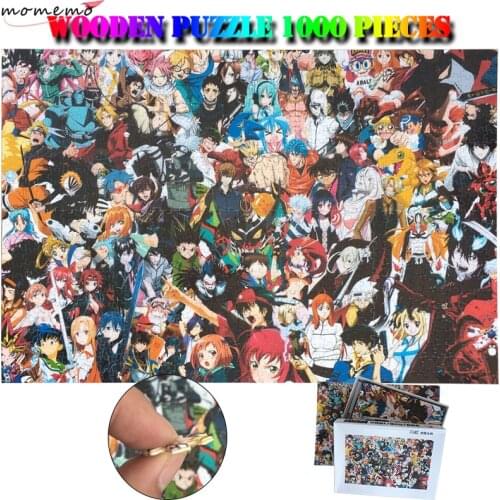 MOMEMO Cartoon Characters Jigsaw Puzzle 1000 Pieces Wooden Plane Puzzles Many Anime Muster Jigsaw Puzzles Toys for Adults Teens