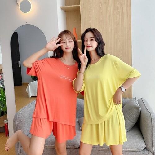 2021New modal pajamas womens summer thin two-piece suit shorts+Short-sleeved homewear suit can go out