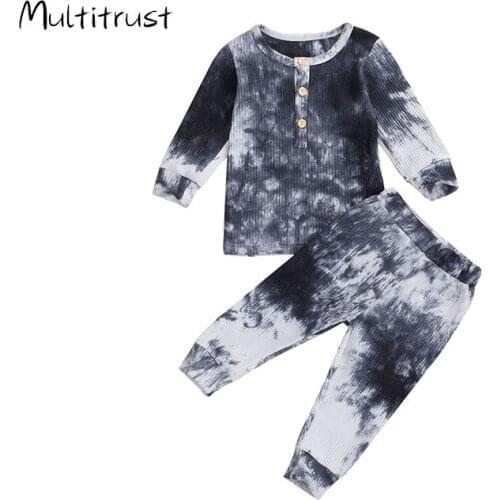 Spring Autumn Baby Boys Girls Pajamas Set Children Kids Tie Dye Print Knitted Sleepwear Lounge Wear Kids Boys Clothes Sets 0-4Y