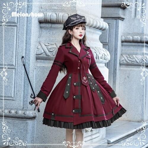 Melonshow Military Lolita Dress Red Plus Size Gothic Lolita Skirt Victorian Dress Women Kawaii Clothes Lolita Uniform Girls