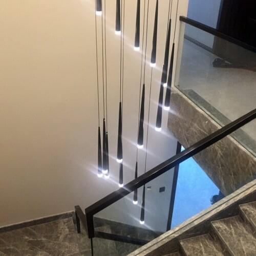 Staircase Ceiling chandelier Home decor loft style modern nordic lamp led lights black pendant lamp 2021 Hanging light fixture