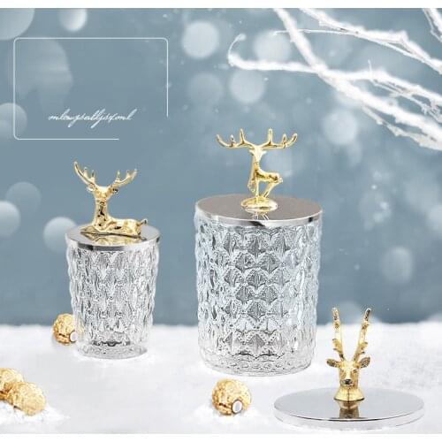 Retro Glass Storage Jars with Lid Candy Creative Reindeer Christmas Food Snack Spice Cereal Container Kitchen Storage Decoration