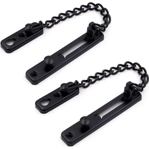 SHGO HOT-2 Pack Door Chain Lock, Stainless Steel Security Chain Guard, Polished Door Latch with Screws, Black