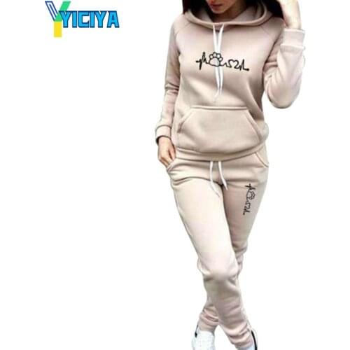 YICIYA 2021 Tracksuits Women Winter Femme Sport Suits Sweatshirts And Long Pants Print 2Pcs Clothes Sets Plus Size Y2K crop top