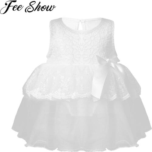 Wedding Party Summer Toddlers Baby Girl Romper Dress White Round Neck Sleeveless Infant Girls Flower Princess Sheer Lace Dresses