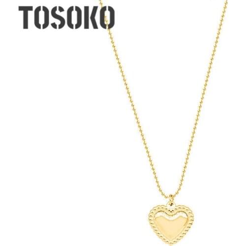 TOSOKO Stainless Steel Lovers Heart-Shaped Necklace Female Clavicle Chain Simple Jewelry BSP761