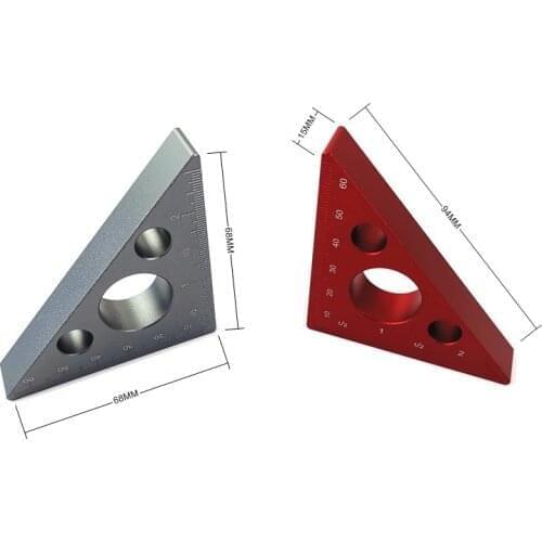 Red/Gray 45 Degree Aluminum Alloy Angle Ruler Inch Metric Triangle Ruler Carpenters Workshop Woodworking Square Tool