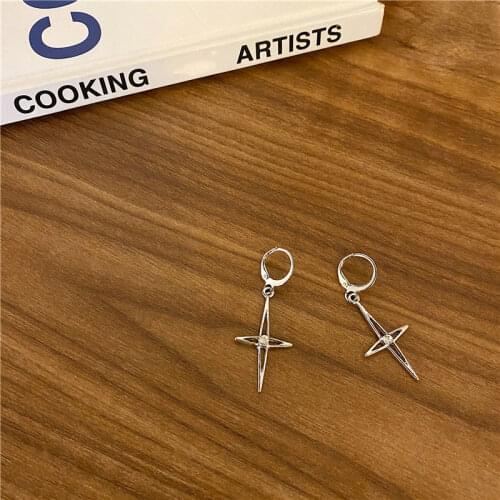 Unisex Hiphop Cross Earrings for women man Silver Color Zircon Dangle Drop Earrings Simple Cool Party Fashion Jewelry Wholesale