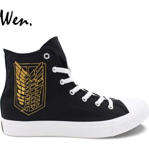 Wen Design Custom Hand Painted Shoes Anime Attack On Titan High Top Canvas Black Sneakers Male Female Sports Footwear