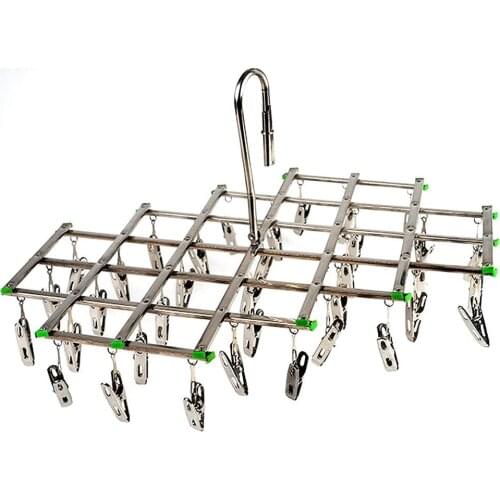 Stainless Steel Windproof Swivel Clothes Hanger Organizer with 35 Clips for Underwear Bra Socks Gloves Drying Hook Rack