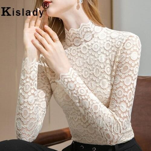 2020 Floral Lace Patchwork Turtleneck Shirts Winter Sexy Gothic Tops Petal Sleeve Shirts High Street Hollow Out Women Clothing