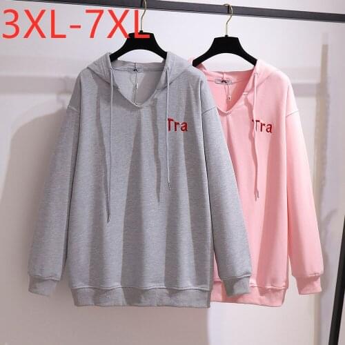 New Ladies Spring Autumn Plus Size Sports Hoodie For Women Large Long Sleeve Cotton Gray Pink Sweatshirt Coat 4XL 5XL 6XL 7XL
