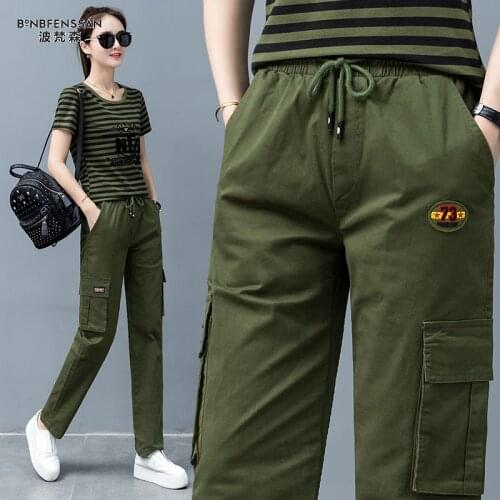 2020 new Womens Workout Camouflage Military Harem Cargo Pants Denim Overalls Beam Baggy Pant Ladies Loose Multi-pocket Trousers