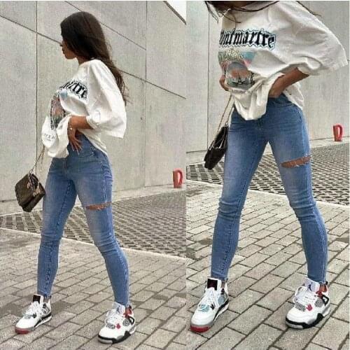 Women Chic Fashion Ripped Hole Wide Leg Jeans Vintage High Waist Zipper Fly Denim Pants Female Trousers Mujer Lady Pants Jeans