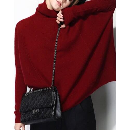 Goat cashmere turtleneck thick knit women fashion solid loose short pullover sweater white 4color one&over size