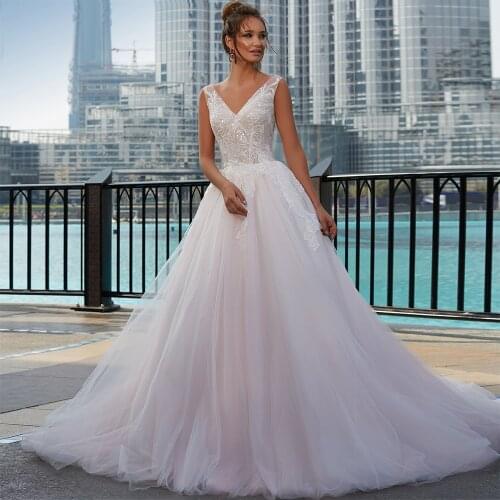 Boho V Neck Wedding Dress Sexy A Line Tulle Appliqued Beach Bridal Dress Custom Made Bohemian Wedding Gowns vestido de noiva