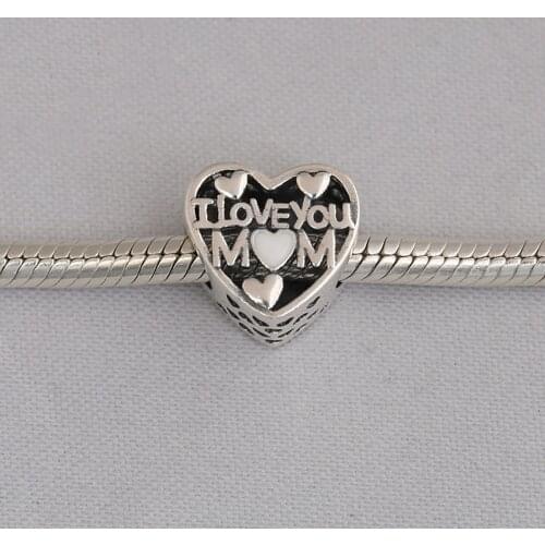 1PC Authentic 925 Sterling Silver I Love You Mom Hollow Heart Beads For Original Pandora Charm Bracelets & Bangles Jewelry