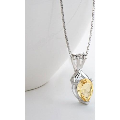 100% 925 Sterling Silver Sparkling 6*8mm Topaz Pendant Citrine stone Pendant Necklace For Women Wedding Party Fine Jewelry