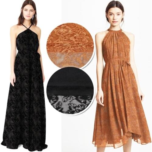 118CM Wide 70G/M Embroidered Thin Black Orange Silk Lace Fabric for Summer Dress Jacket JH170