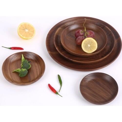 2021 New Snack Plate Round Wooden Cake Fruits Dish Room Dessert Service Tray Wood Sushi Board Party Tableware Eco-Friendly