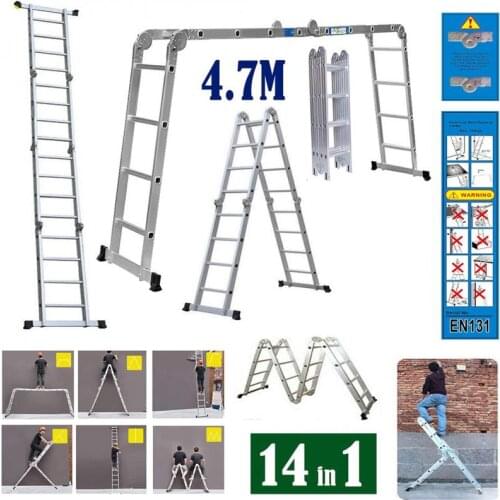 4.7m Home Portable Telescopic Aluminum Ladder Folding Telescopic Ladder Household Ladder Multifunctional Straight Ladders HWC