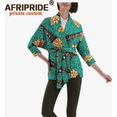 African Clothes for Women Crop Tops Ankara Blouse Print Shirts Wrap Dress with Blet Wax Cotton Plus Size Attire Coats A2024001