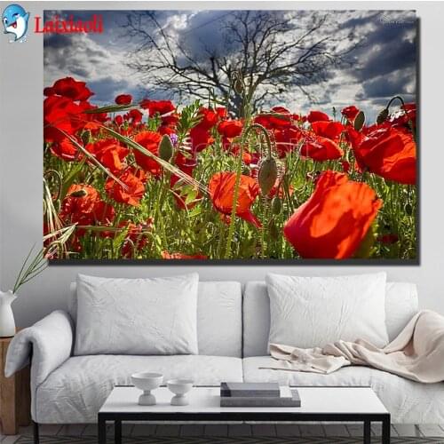 Wild red poppy flower 3D picture of rhinestones mosaic full embroidery paint with diamonds painting crystal beads home decor