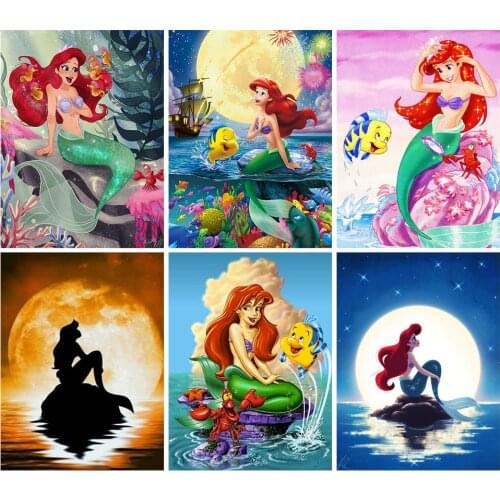 Disney 5D DIY Diamond Painting The Little Mermaid Round Drill Cartoon Princess Ariel Diamond Embroidery Cross Stitch Home