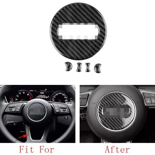 Car accessories 5x 100% Carbon Fiber Steering Wheel Center Logo Dec Cover Decoration trim For Audi A3 2017 & A4 B9 17-18 & A5 18