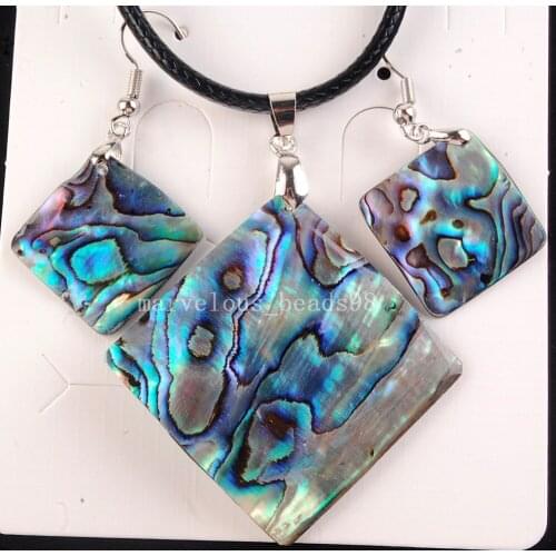 Free shipping New Zealand Shell Rhombus Pendant Necklace Earrings Set SG7627